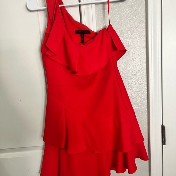 BCBGMaxAzria Bright Poppy Calinda One Shoulder Ruffle Dress - Picture 1 of 4